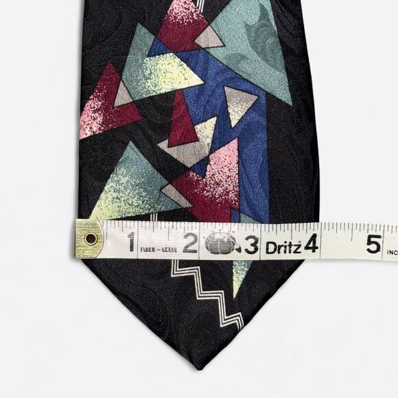 Vintage 80s Lazarus Black and Blue Geometric Tie - Picture 7 of 7